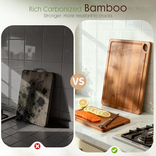 Smart Home Astercook Deep-Carbonized Bamboo Cutting Boards for Kitchen with