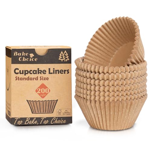 Eco-Friendly Bake Choice Non-stick 200pcs Standard Cupcake Liners for Baking, Natural, Kit