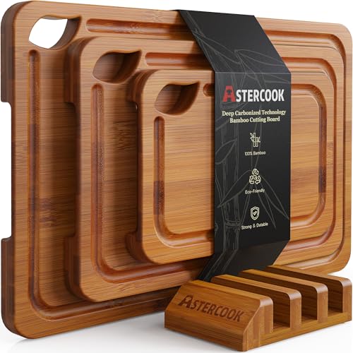 Smart Home Astercook Deep-Carbonized Bamboo Cutting Boards for Kitchen with