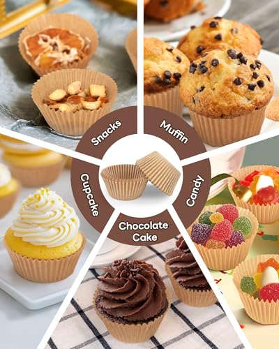 Eco-Friendly Bake Choice Non-stick 200pcs Standard Cupcake Liners for Baking, Natural, Kit
