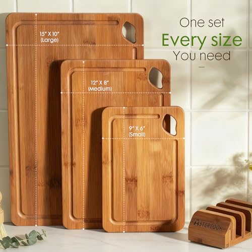 Smart Home Astercook Deep-Carbonized Bamboo Cutting Boards for Kitchen with